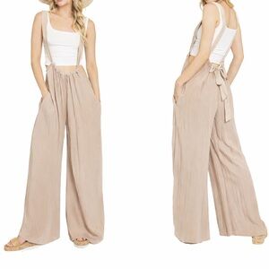 Zenana Light Mocha Tie Back Suspender Wide Leg Jumpsuit Boho Lounge